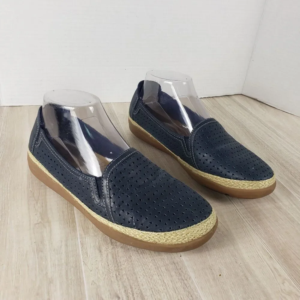 Clarks Elaina Blue Leather Espadrille Comfort Shoes Navy Women Sz 7.5